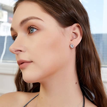 Elegant 18K White Gold CZ Halo Stud Earrings Set of 2