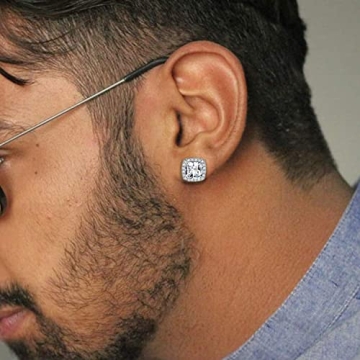 Elegant 18K White Gold CZ Halo Stud Earrings Set of 2