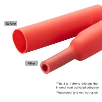 Maxdot 10 Pack UL Test Wire Lugs 8 Gauge Stud Ring Terminals Heavy Duty Copper Crimp Lugs Welding Cable Bare Copper Eyelet Lug with Heat Shrink Black, Red(8 AWG 3/8 Ring)