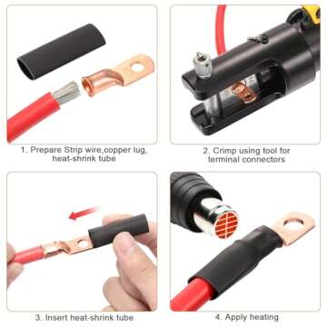 Maxdot 10 Pack UL Test Wire Lugs 8 Gauge Stud Ring Terminals Heavy Duty Copper Crimp Lugs Welding Cable Bare Copper Eyelet Lug with Heat Shrink Black, Red(8 AWG 3/8 Ring)