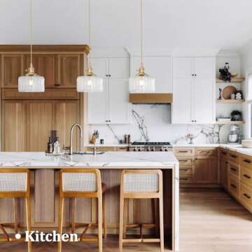 Shenmoyl Pendant Light with Clear Striped Glass Lampshade, Brass Vintage Pendant Light Adjustable Ha...