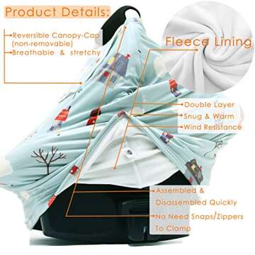 Winter Fleece Lined Baby Carseat Covers - Multi-use Baby Car Seat Cover, Double Layer Thermal Infant...