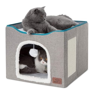 Bedsure Cat Beds for Indoor Cats - Large Cat Cave with Fluffy Ball and Scratch Pad