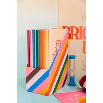 ban.do Wellness 12-Pack Notebook Set with Magazine Holder, 12 Mini Journals with Lined Pages, Cute Desktop Organizer, Monthly Journaling Kit for Health or Travel, Rainbow Stripe