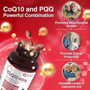 NATURE TARGET CoQ10-400mg Plus PQQ with Vitamin E & Organic Olive Oil - Coenzyme-Q10 with BioPerine - High Absorption Antioxidant-for-Heart-Health and Energy Production,120 Servings