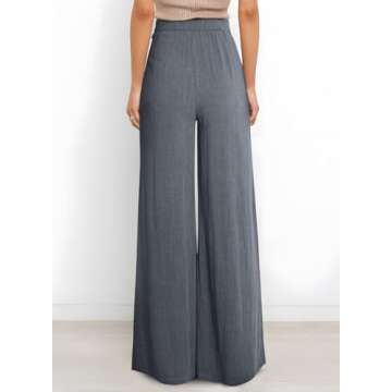 EVALESS Women's Wide Leg Linen Pants Elastic High Waisted Palazzo Pants for Women 2024 Trendy Dressy Business Casual Work Flowy Lounge Pants Trousers with Pockets Gray Medium