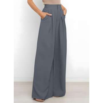 EVALESS Women's Wide Leg Linen Pants Elastic High Waisted Palazzo Pants for Women 2024 Trendy Dressy Business Casual Work Flowy Lounge Pants Trousers with Pockets Gray Medium