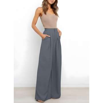 EVALESS Women's Wide Leg Linen Pants Elastic High Waisted Palazzo Pants for Women 2024 Trendy Dressy Business Casual Work Flowy Lounge Pants Trousers with Pockets Gray Medium