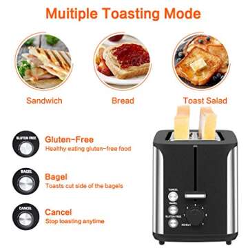 Vimukun Toaster 2 Slice, Extra Wide Slot, Stainless Steel, 7 Browning Shade Settings, Bagel/Cancel/G...