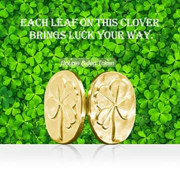 Gaberic 20 Pcs Four Leaf Clover Pocket Coins - 2 Sided Lucky Coin Good Luck Charms, 4 Leaf Clover Coins, Pocket Luck Scratch Ticket Scratcher Tool (Gold)