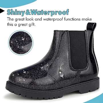 Tobfis Girl's Fashion Shiny Chelsea Boot Ankle Boots,Shiny Black PU,10 M US Toddler