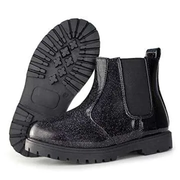 Tobfis Girl's Fashion Shiny Chelsea Boot Ankle Boots,Shiny Black PU,10 M US Toddler