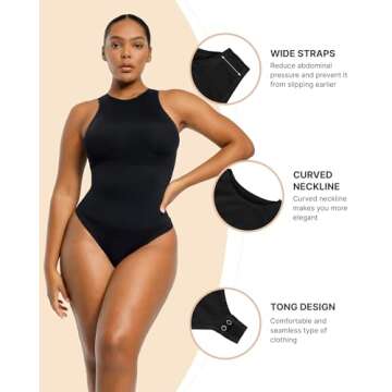 SHAPELLX Body Suit Tummy Control Body Shaper Womens Bodysuit Waist Snatching Shapewear Thong Bodysuit Plus Size (Black,Medium-Large)