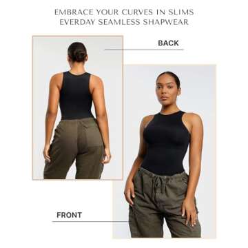 SHAPELLX Body Suit Tummy Control Body Shaper Womens Bodysuit Waist Snatching Shapewear Thong Bodysuit Plus Size (Black,Medium-Large)