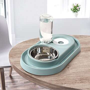 Luck Dawn Double Dog Cat Bowls Water and Food Bowl Set，Detachable Stainless Steel Bowl Automatic W...