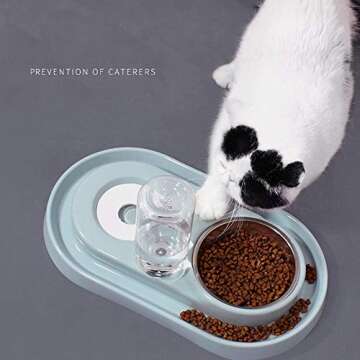 Luck Dawn Double Dog Cat Bowls Water and Food Bowl Set，Detachable Stainless Steel Bowl Automatic Water Dispenser Bottle Pet Feeder for Small or Medium Size Dogs Cats Puppy Kitten Rabbit