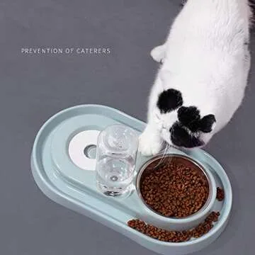 Luck Dawn Double Dog Cat Bowls Water and Food Bowl Set，Detachable Stainless Steel Bowl Automatic Water Dispenser Bottle Pet Feeder for Small or Medium Size Dogs Cats Puppy Kitten Rabbit