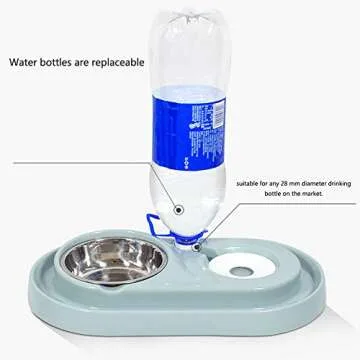 Luck Dawn Double Dog Cat Bowls Water and Food Bowl Set，Detachable Stainless Steel Bowl Automatic Water Dispenser Bottle Pet Feeder for Small or Medium Size Dogs Cats Puppy Kitten Rabbit