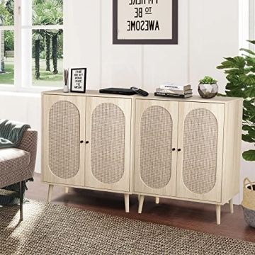 Elegant QHITTY Rattan Sideboard Buffet Cabinet for Storage
