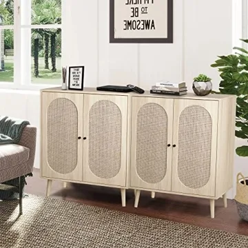 Elegant QHITTY Rattan Sideboard Buffet Cabinet for Storage