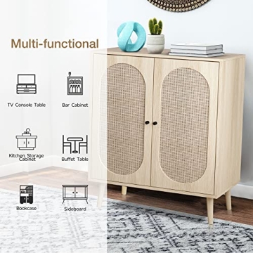 Elegant QHITTY Rattan Sideboard Buffet Cabinet for Storage