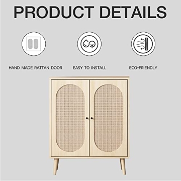 Elegant QHITTY Rattan Sideboard Buffet Cabinet for Storage