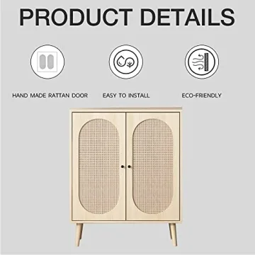 Elegant QHITTY Rattan Sideboard Buffet Cabinet for Storage