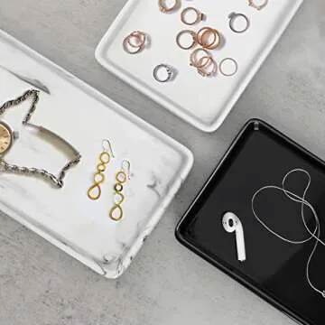 Nucookery Ceramic White Marble Tray for Kitchen and Bath