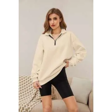 Meladyan Women's Stylish Half Zip Sweatshirt in Apricot