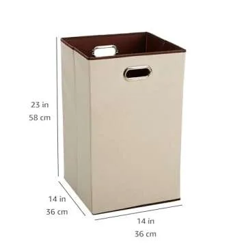 Amazon Basics Rectangular Foldable Laundry Basket Hamper, Beige,Brown