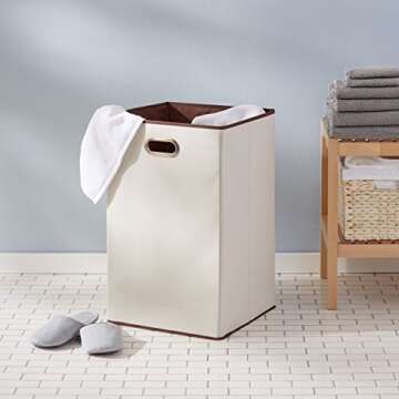 Amazon Basics Rectangular Foldable Laundry Basket Hamper, Beige,Brown