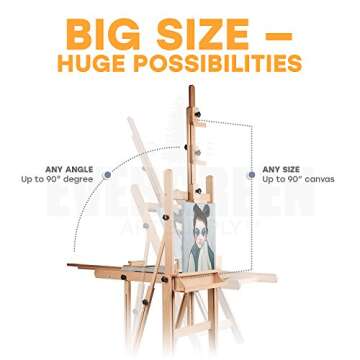 Heavy Duty H Frame Wooden Art Easel for Adults - Oil Painting Easel Stand Wood Artist Easels for Painting - Adjustable Standing Studio Floor Easel - Professional Art Supplies, Large Canvas up to 90"
