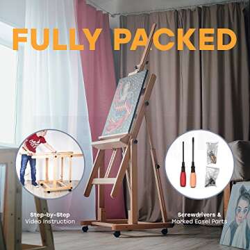 Heavy Duty H Frame Wooden Art Easel for Adults - Oil Painting Easel Stand Wood Artist Easels for Painting - Adjustable Standing Studio Floor Easel - Professional Art Supplies, Large Canvas up to 90"