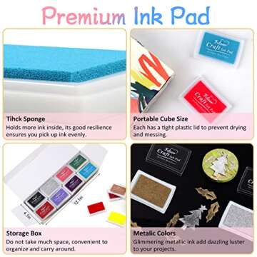 Fstaor 16 Colors Craft Ink Pads for Stamps, Non-Toxic Washable Stamp Pads for Kids, Paper, Wood, and...