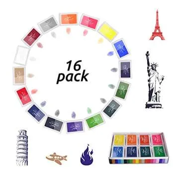 Fstaor 16 Colors Craft Ink Pads for Stamps, Non-Toxic Washable Stamp Pads for Kids, Paper, Wood, and Fabric (16 Pack)