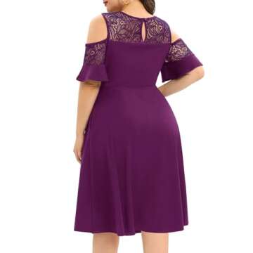 Plus Size Cocktail Dress Women Purple Cold Shoulder Short Formal Party Wedding Guest Midi Dresses wi...