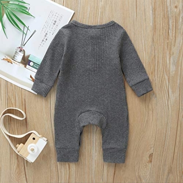 Kuriozud Newborn Infant Unisex Baby Boy Girl Button Solid Romper Bodysuit One Piece Jumpsuit Outfits Clothes (Long Sleeve one Piece Gray, 0-3 Months)