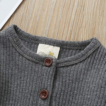 Kuriozud Newborn Infant Unisex Baby Boy Girl Button Solid Romper Bodysuit One Piece Jumpsuit Outfits Clothes (Long Sleeve one Piece Gray, 0-3 Months)