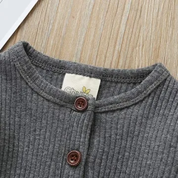 Kuriozud Newborn Infant Unisex Baby Boy Girl Button Solid Romper Bodysuit One Piece Jumpsuit Outfits Clothes (Long Sleeve one Piece Gray, 0-3 Months)