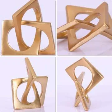 Modern Geometric Sculpture Gold Knot Statue Decor, Home Gold Bookcase Centerpiece jax Decorative, Geometric Tabletop Sculpture and Figurines, For Golden Home Decor Accent, Cube Decorative Ornaments