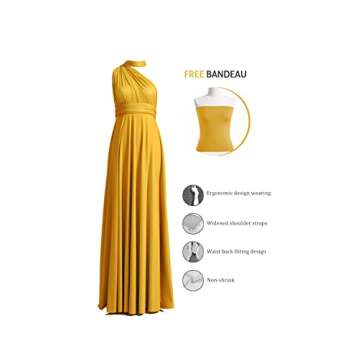 Bridesmaid Convertible Dress Transformer Evening Maxi Dress with Bandeau (One Size, Mustard Yellow)