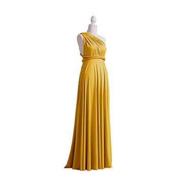 Bridesmaid Convertible Dress Transformer Evening Maxi Dress with Bandeau (One Size, Mustard Yellow)