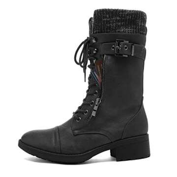 DREAM PAIRS Women's Amazon Black Mid Calf Combat Riding Boots Size 10 M US