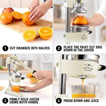 Zulay Kitchen Cast-Iron Orange Juice Squeezer - Heavy-Duty, Easy-to-Clean, Professional Citrus Juicer - Durable Stainless Steel Lemon Squeezer - Sturdy Manual Citrus Press & Orange Squeezer (Cream)