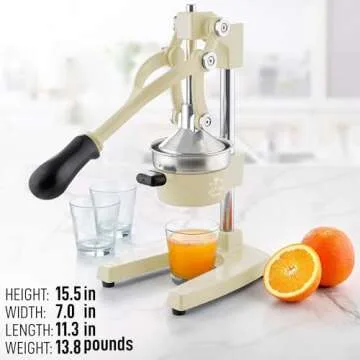 Zulay Kitchen Cast-Iron Orange Juice Squeezer - Heavy-Duty, Easy-to-Clean, Professional Citrus Juicer - Durable Stainless Steel Lemon Squeezer - Sturdy Manual Citrus Press & Orange Squeezer (Cream)
