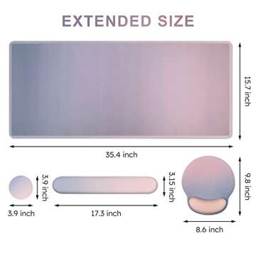 iCasso Mouse Pad,Large Pink Desk Mat, 4in1 XXL Mousepad + Keyboard Wrist Rest+Mouse Wrist Rest+Coast...