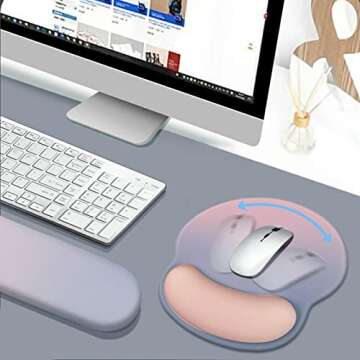 iCasso Mouse Pad,Large Pink Desk Mat, 4in1 XXL Mousepad + Keyboard Wrist Rest+Mouse Wrist Rest+Coaster Set with Ergonomic Desk Pad for Home Office Table Computer(Lavender Purple)