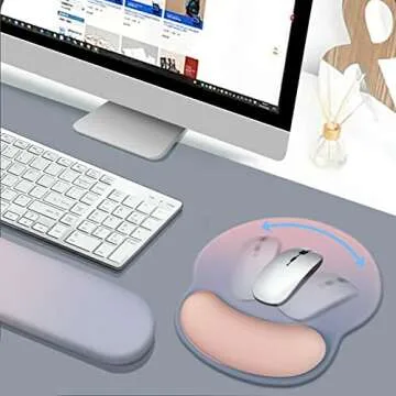 iCasso Mouse Pad,Large Pink Desk Mat, 4in1 XXL Mousepad + Keyboard Wrist Rest+Mouse Wrist Rest+Coaster Set with Ergonomic Desk Pad for Home Office Table Computer(Lavender Purple)