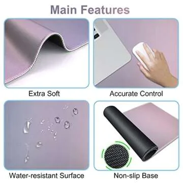 iCasso Mouse Pad,Large Pink Desk Mat, 4in1 XXL Mousepad + Keyboard Wrist Rest+Mouse Wrist Rest+Coaster Set with Ergonomic Desk Pad for Home Office Table Computer(Lavender Purple)