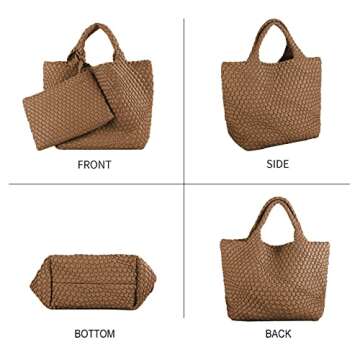 Woven Tote Bag, Women Macaron Soft Leather Weave Handbag Purse Wrist Bag Large Capacity Work Shoppin...